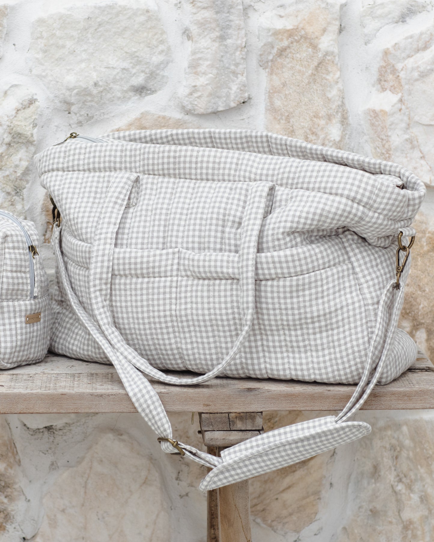 Quincy Mae Diaper Bag & Changing Mat in Sage Gingham