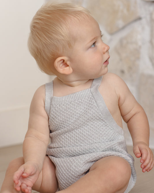 Quincy Mae Caleb Knit Shortall in Heathered Sky
