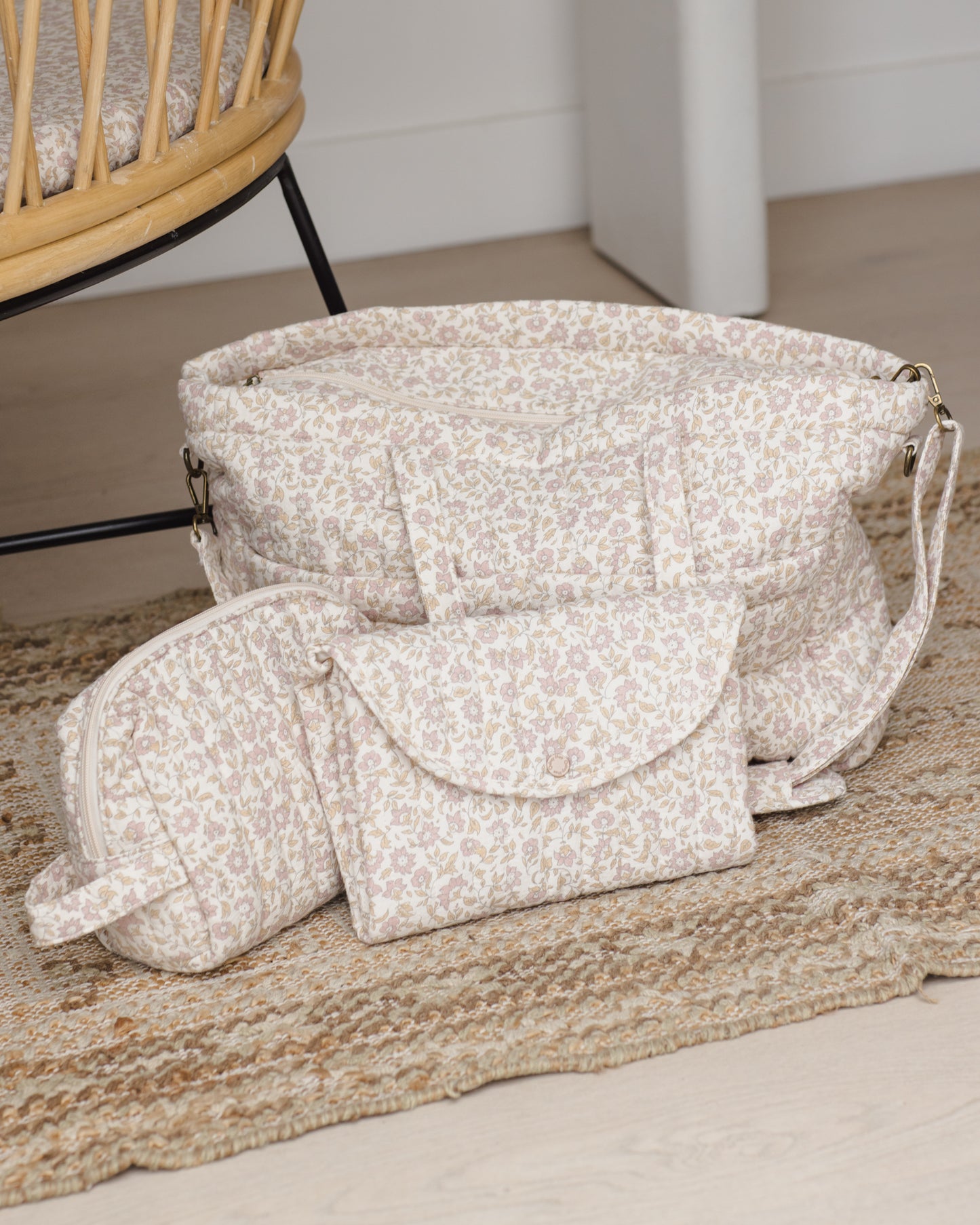 Quincy Mae Diaper Bag & Changing Mat in Wildflower Woven