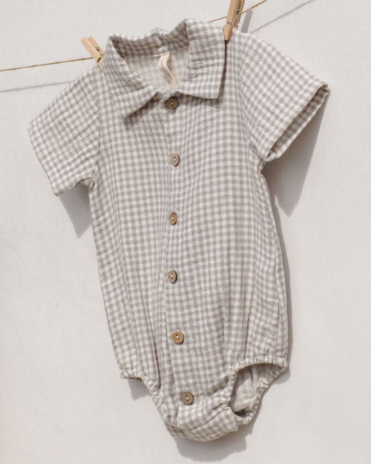 Quincy Mae Matteo Romper in Sage Gingham