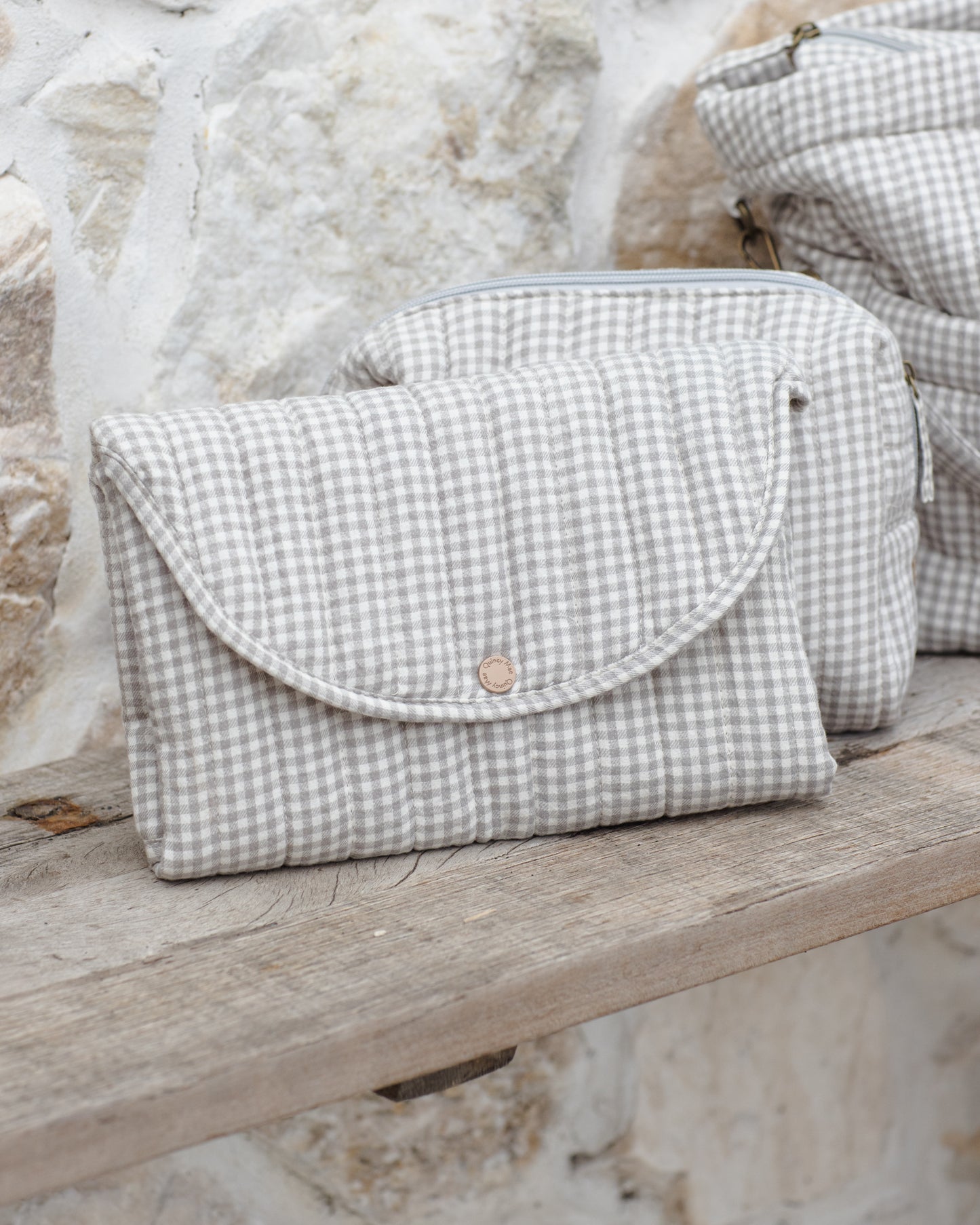 Quincy Mae Diaper Bag & Changing Mat in Sage Gingham