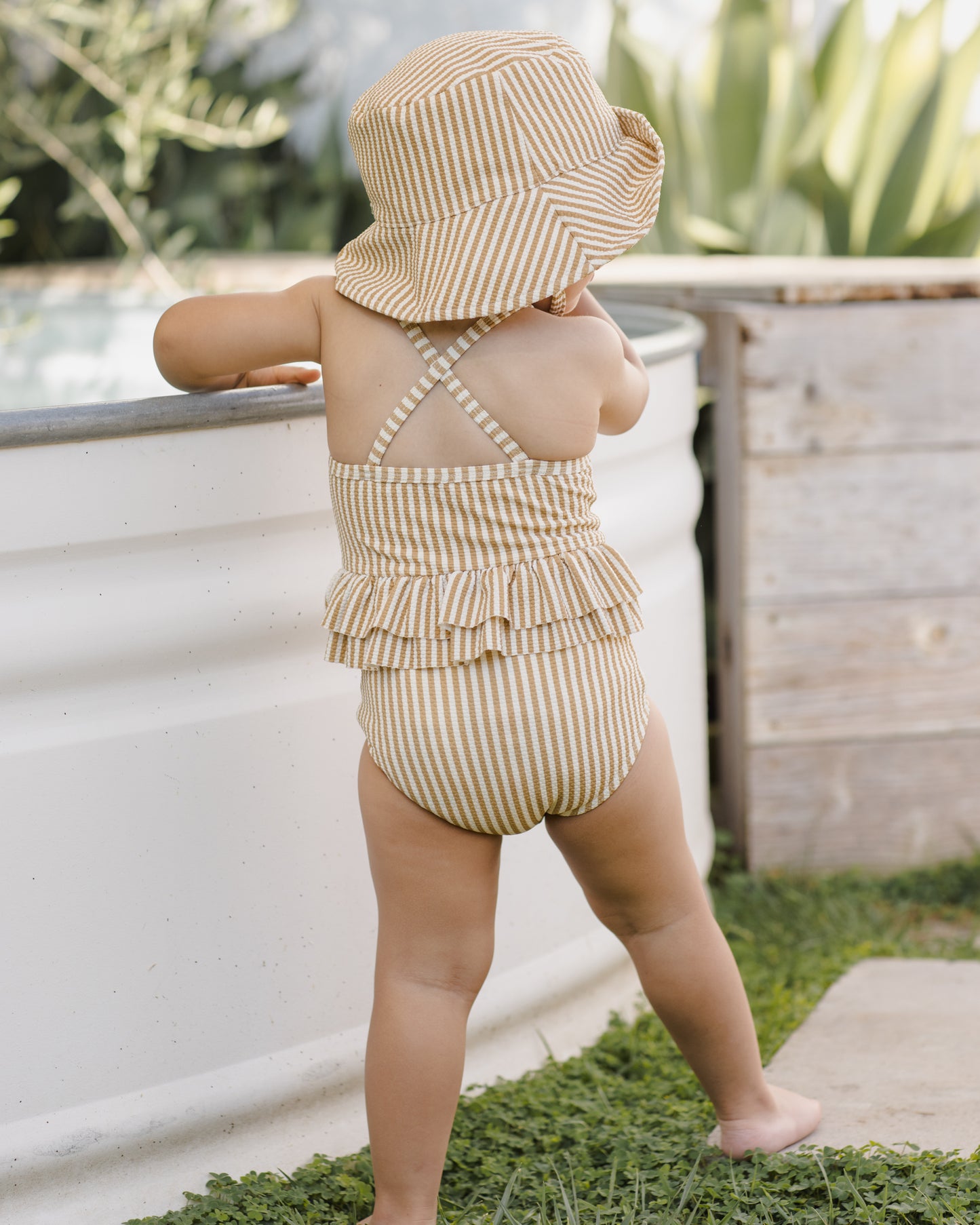 Quincy Mae Ruffled One Piece Swimsuit in Honey Stripe