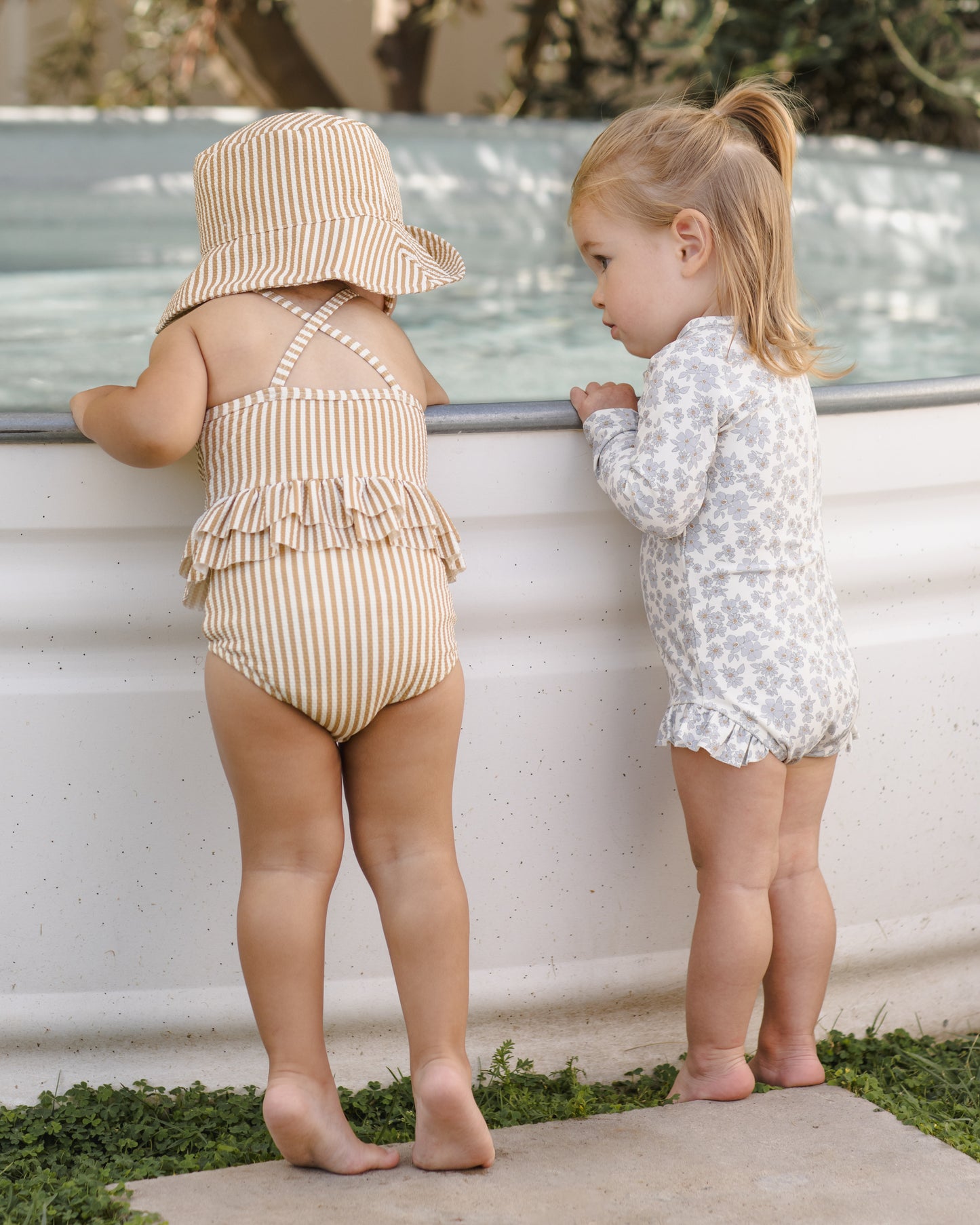 Quincy Mae Ruffled One Piece Swimsuit in Honey Stripe
