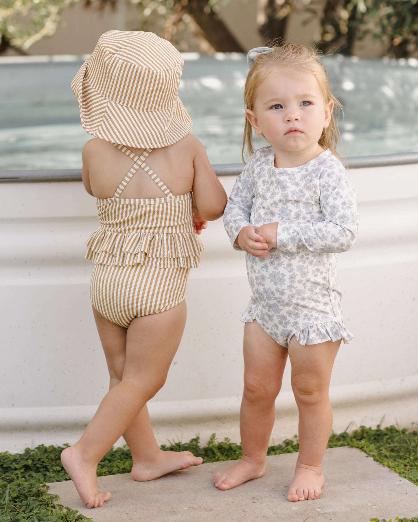 Quincy Mae Ruffled One Piece Swimsuit in Honey Stripe