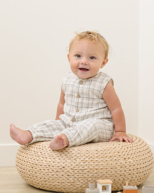 Quincy Mae Woven Jumpsuit in Blue Plaid
