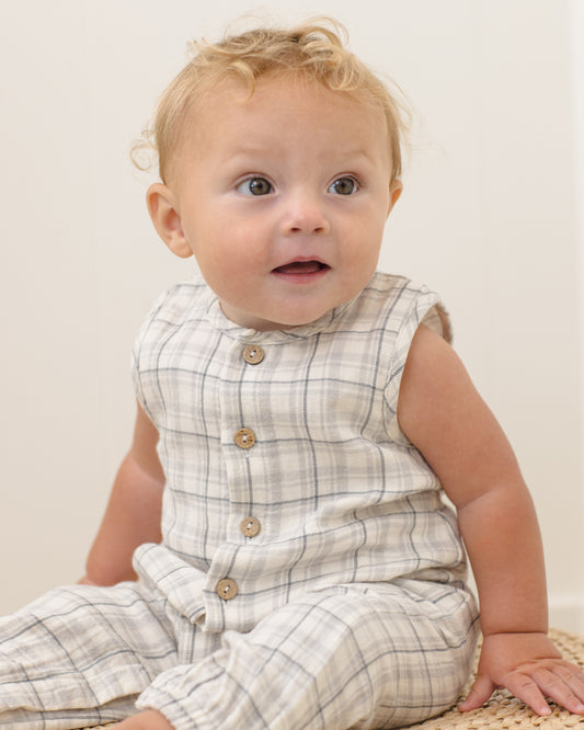 Quincy Mae Woven Jumpsuit in Blue Plaid