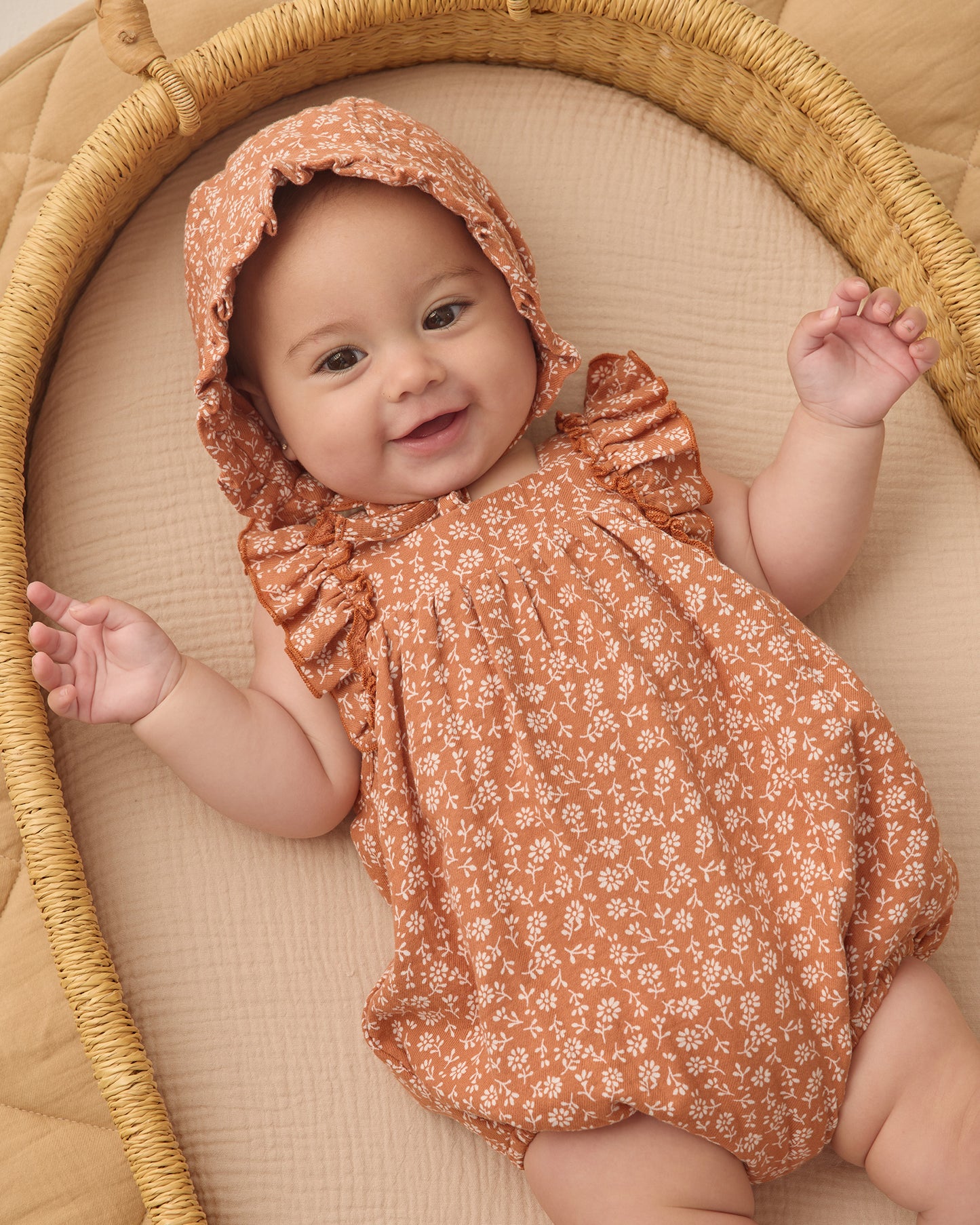 Quincy Mae Woven Ruffle Baby Bonnet in Poppy Floral