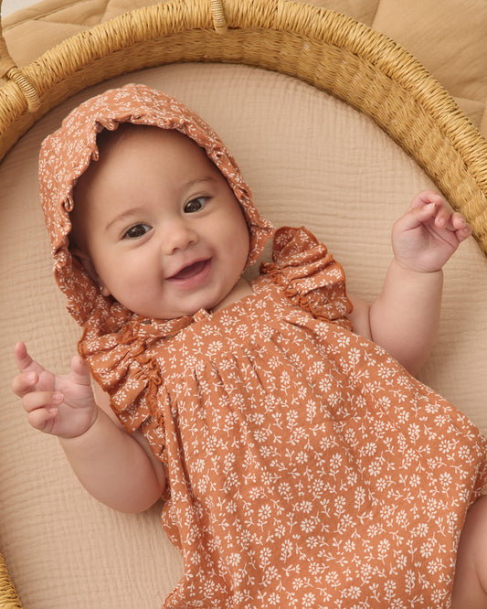 Quincy Mae Woven Ruffle Baby Bonnet in Poppy Floral
