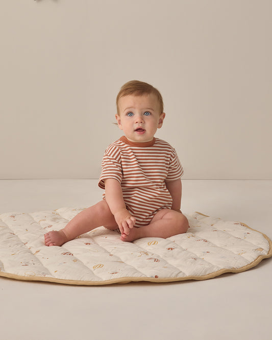 Quincy Mae Relaxed Bubble Romper in Poppy Stripe