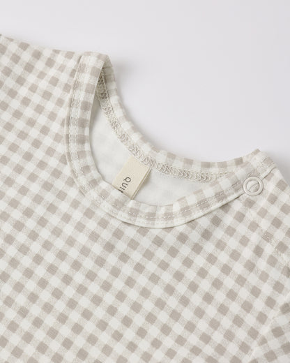 Quincy Mae Bamboo Short Sleeve Bodysuit in Oat Gingham