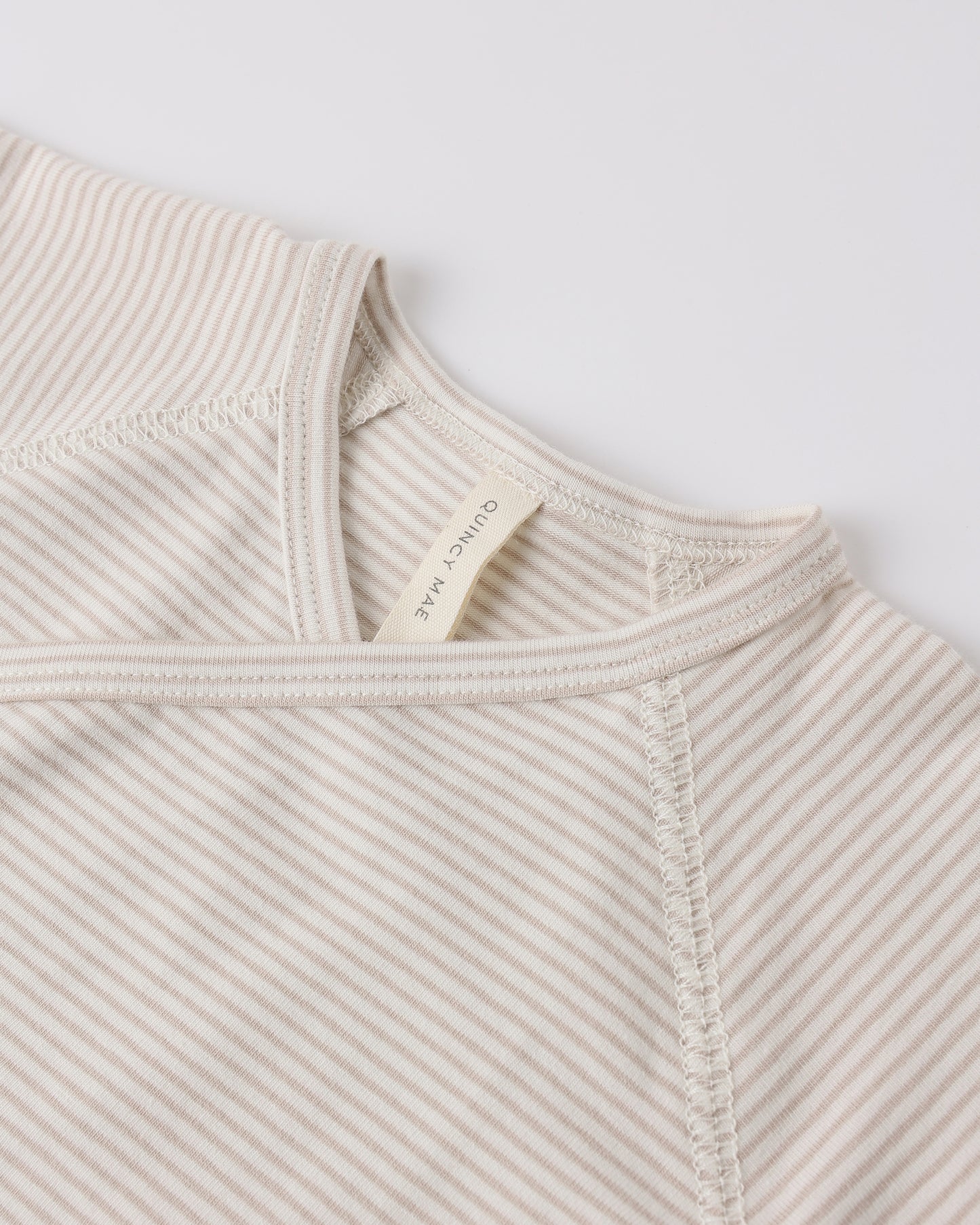 Quincy Mae Wrap Top & Footed Pant Set in Oat Microstripe