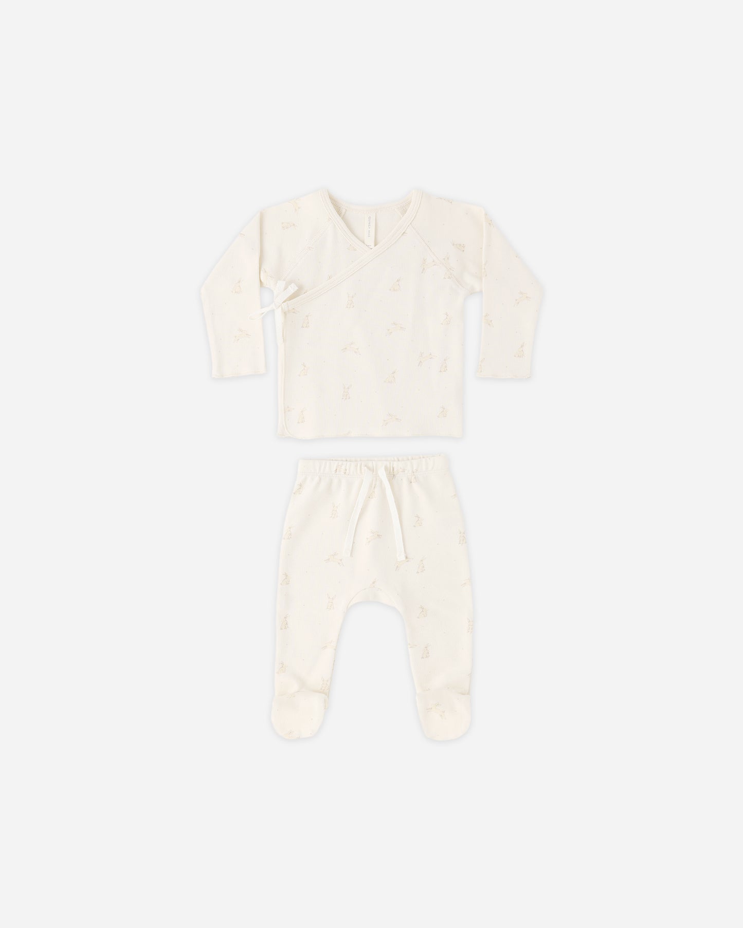 Quincy Mae Wrap Top & Footed Pant Set  in Bunnies