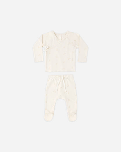Quincy Mae Wrap Top & Footed Pant Set  in Bunnies