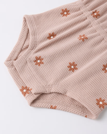 Quincy Mae Waffle Cinch Romper in Pink Daisy