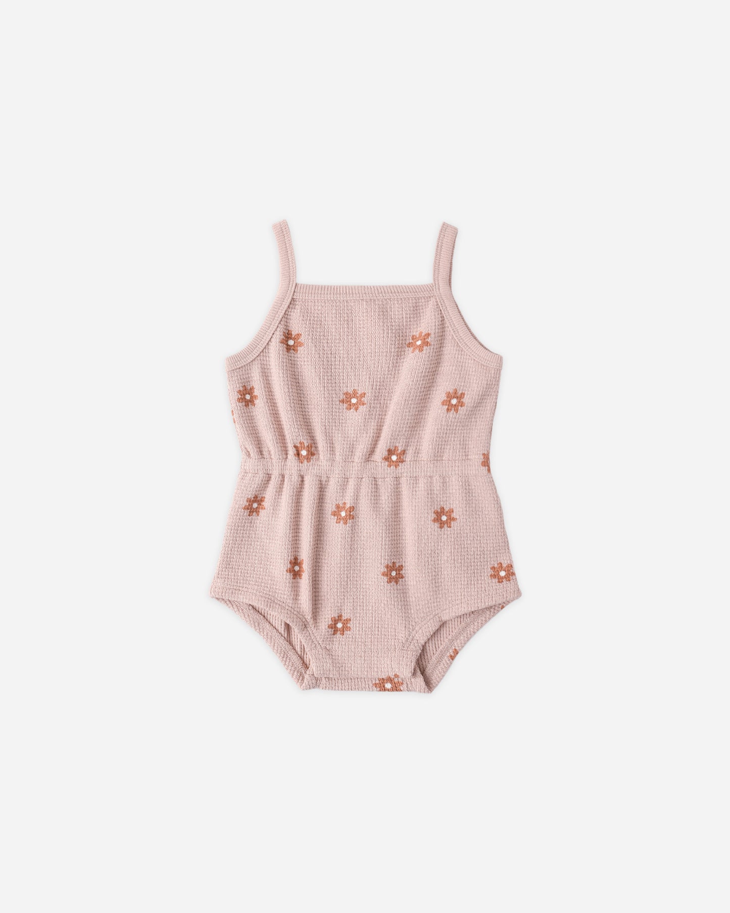 Quincy Mae Waffle Cinch Romper in Pink Daisy