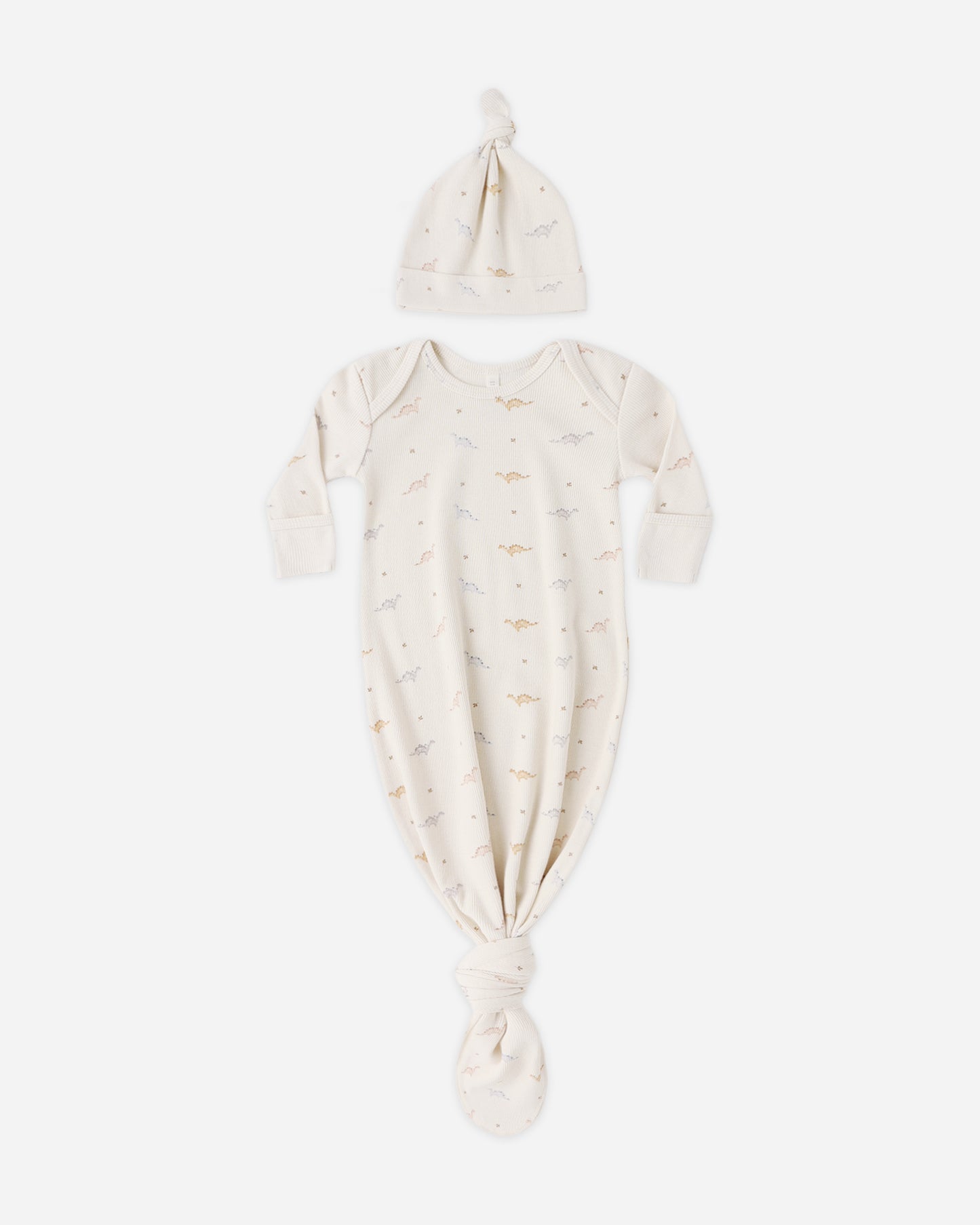 Quincy Mae Knotted Baby Gown & Hat Set in Dinos
