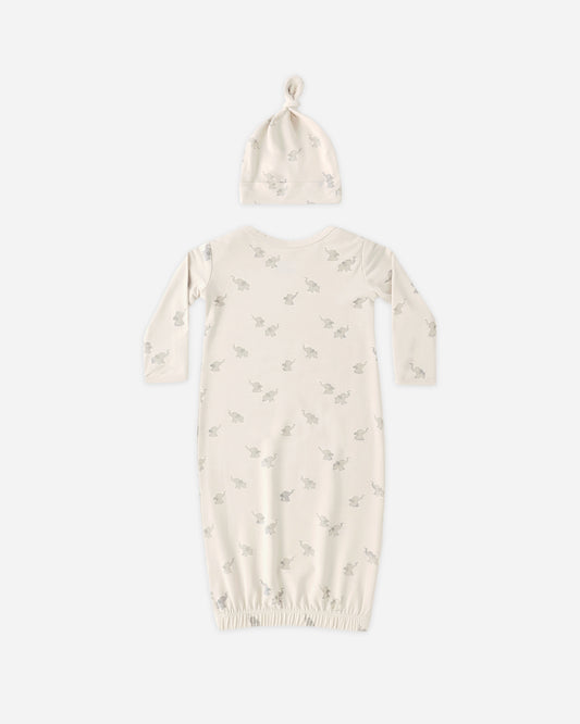 Quincy Mae Bamboo Baby Gown & Hat Set in Elephants