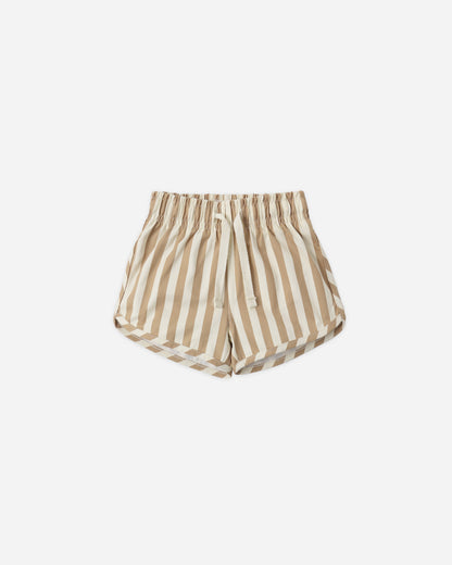 Quincy Mae Swim Short in Retro Latte Stripe