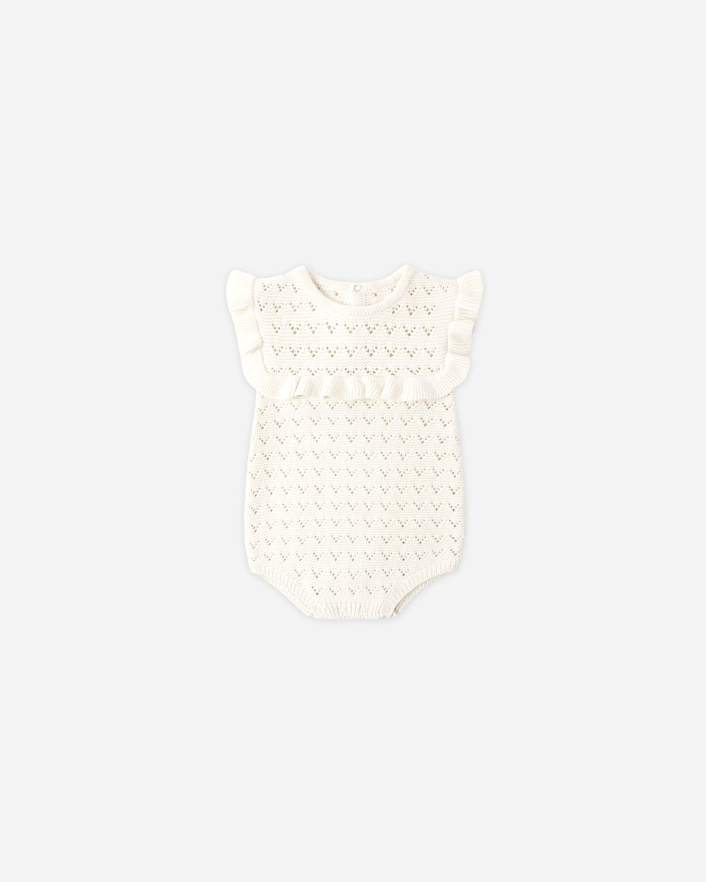 Quincy Mae Knit Pointelle Ruffle Romper in Natural