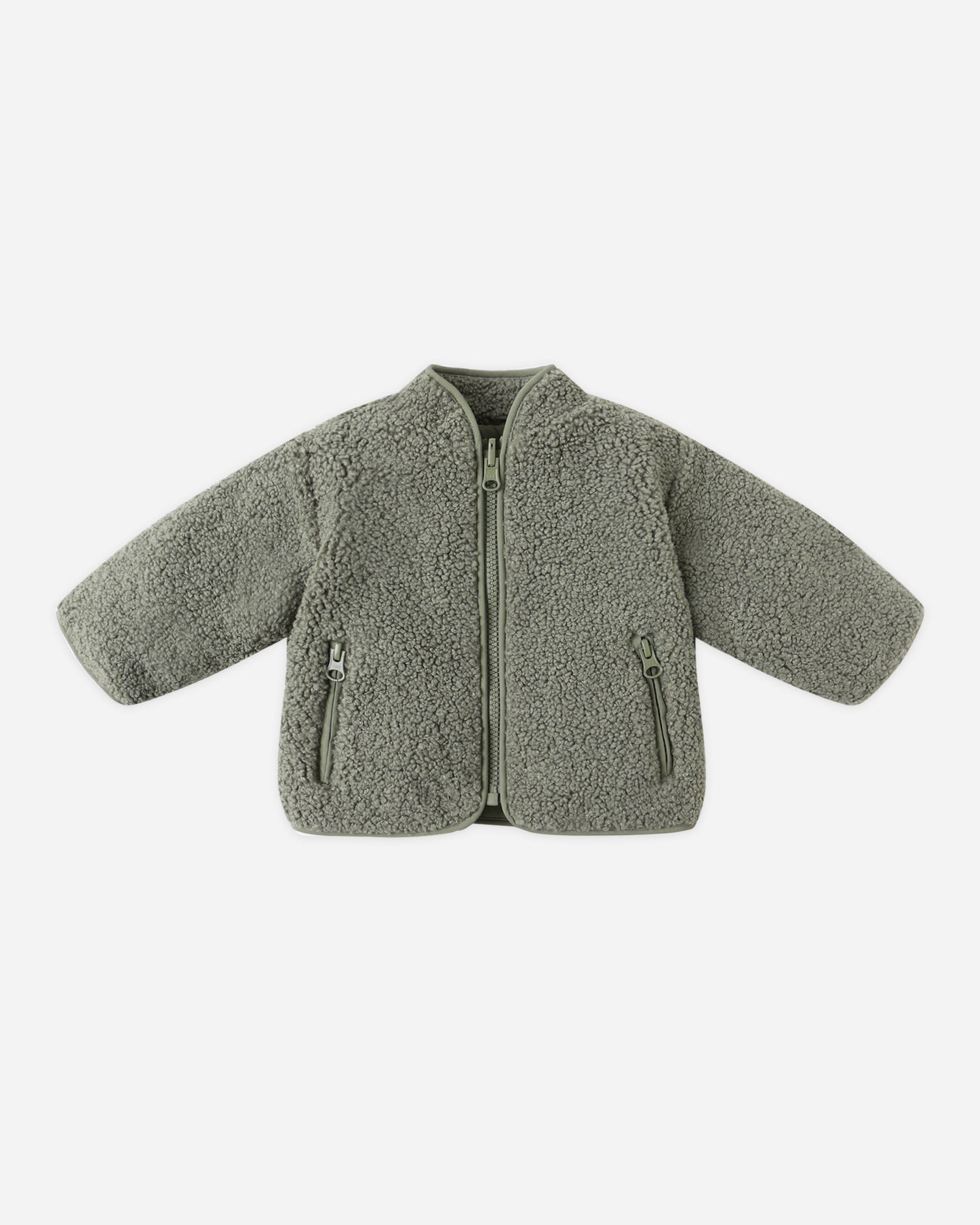 Quincy Mae Shearling Zip Jacket in Forest