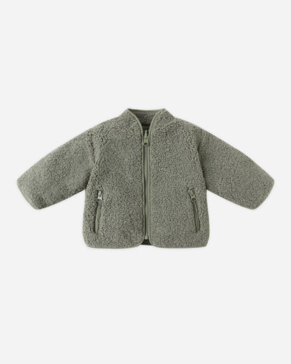Quincy Mae Shearling Zip Jacket in Forest