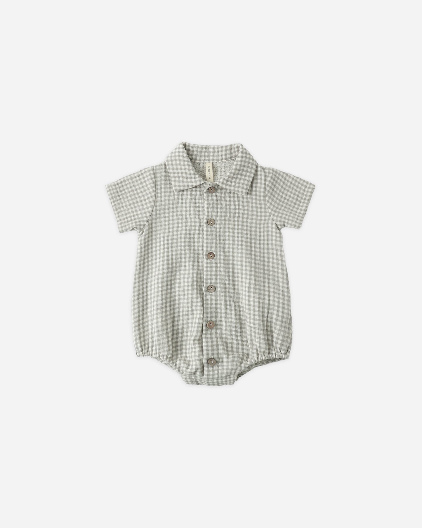 Quincy Mae Matteo Romper in Sage Gingham