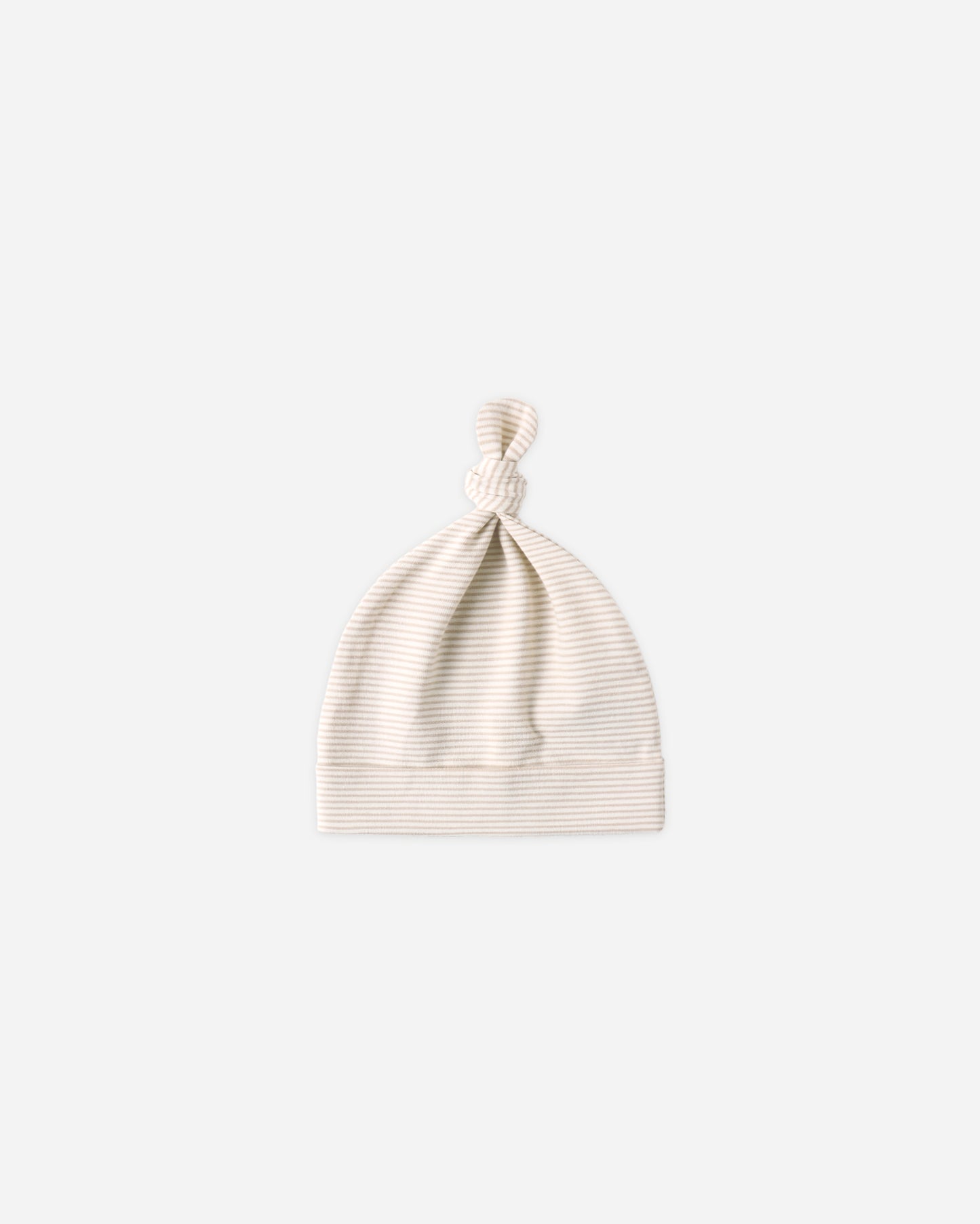 Quincy Mae Knotted Baby Hat in Oat Microstripe