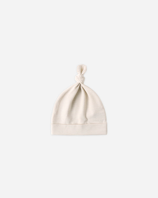 Quincy Mae Knotted Baby Hat in Oat Microstripe