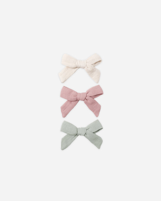 Quincy Mae Bow with Clip Set of 3 - Natural/Mauve/Sage