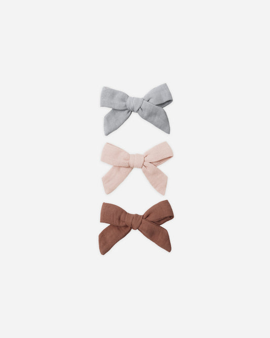 Quincy Mae Bow with Clip Set of 3 - Sky / Blush / Poppy