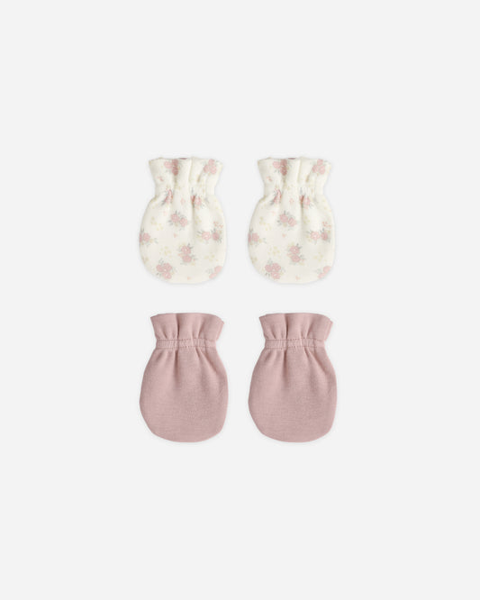 Quincy Mae No Scratch Mittens Set in Mauve/Flower Field