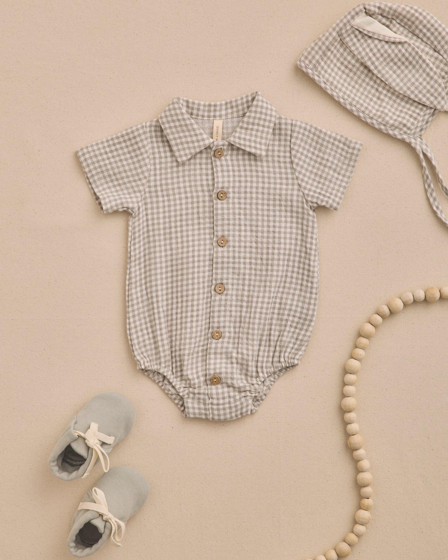 Quincy Mae Matteo Romper in Sage Gingham