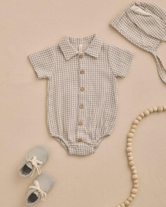 Quincy Mae Matteo Romper in Sage Gingham