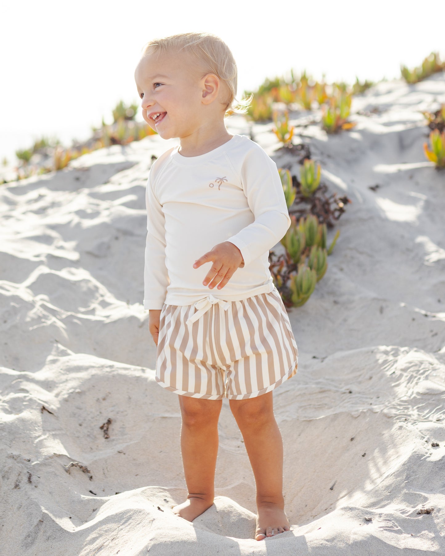 Quincy Mae Swim Short in Retro Latte Stripe