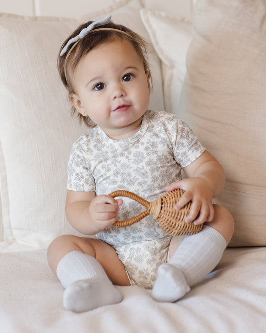 Quincy Mae Bamboo Short Sleeve Bodysuit in Blue Floral