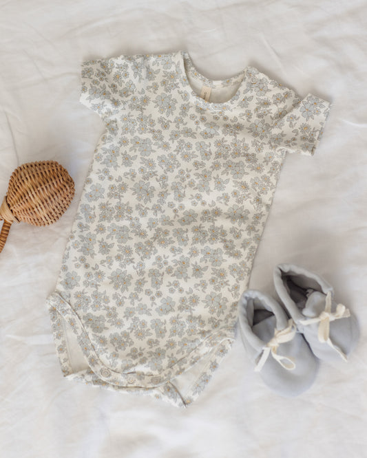 Quincy Mae Bamboo Short Sleeve Bodysuit in Blue Floral