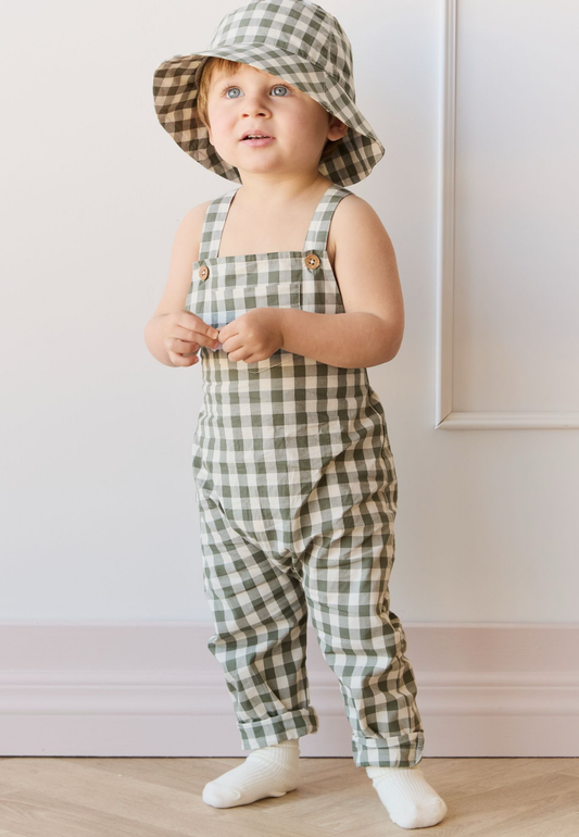 Organic Cotton Kingston Overall in Gingham Grape Leaf