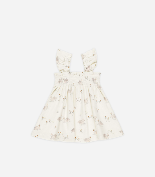 Quincy Mae Smocked Jersey Dress in Swans