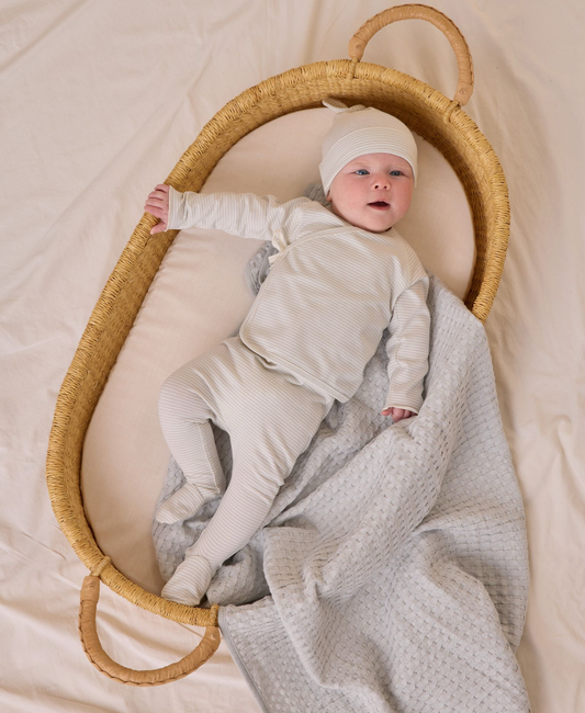 Quincy Mae Wrap Top & Footed Pant Set in Sky Micro Stripe