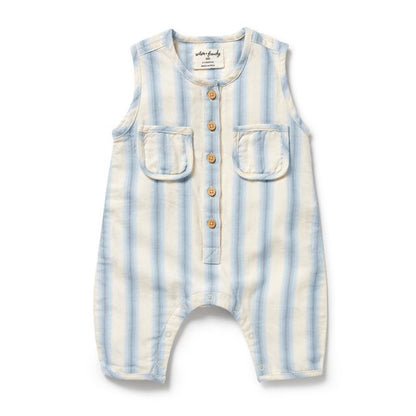 Wilson and Frenchy Organic Cotton Growsuit in Deep Blue Stripe