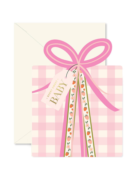 Ginger P. Designs - Pink Gingham Baby Gift Die-Cut Greeting Card
