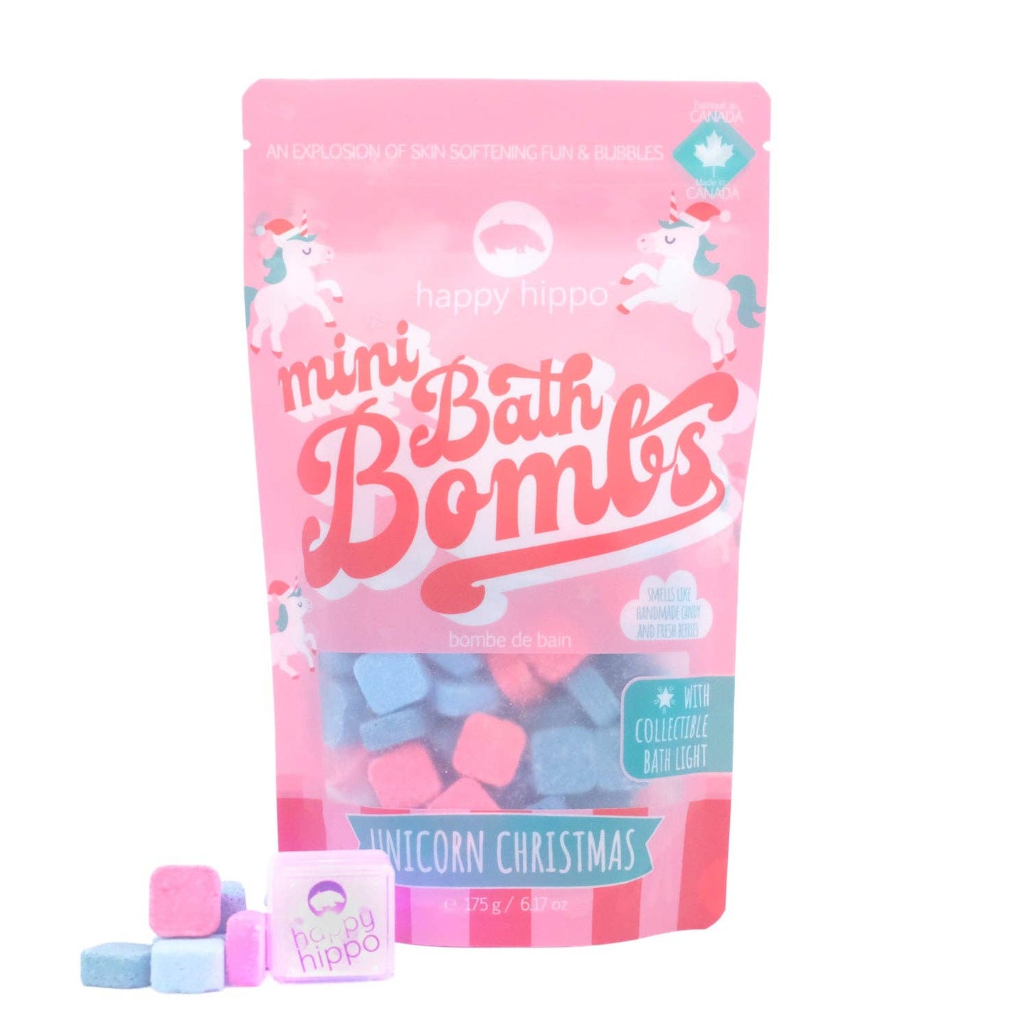 Happy Hippo Unicorn Christmas Mini Bath Bombs with Bath Light