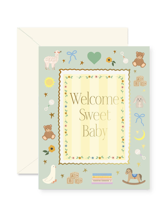 Ginger P. Designs - Mint Welcome Sweet Baby Frame Greeting Card