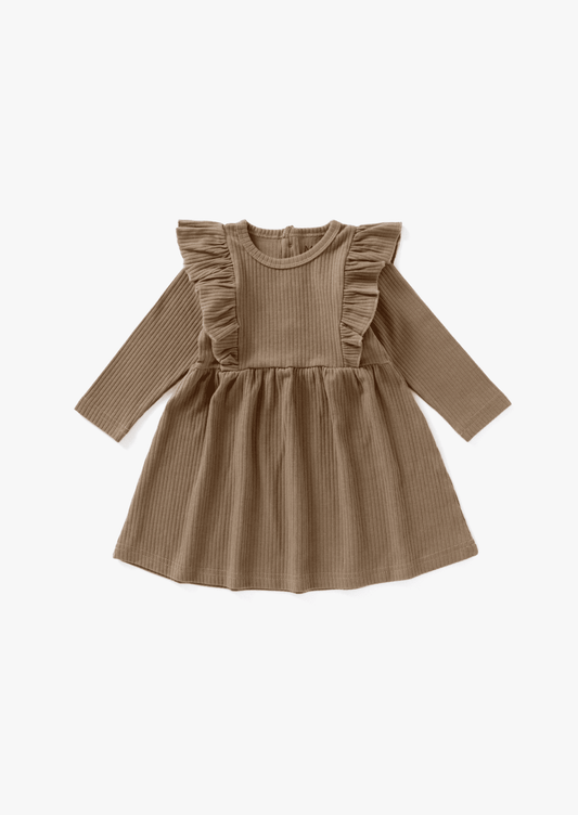 Mila & Co. Ribbed Flutter Dress in Cappuccino