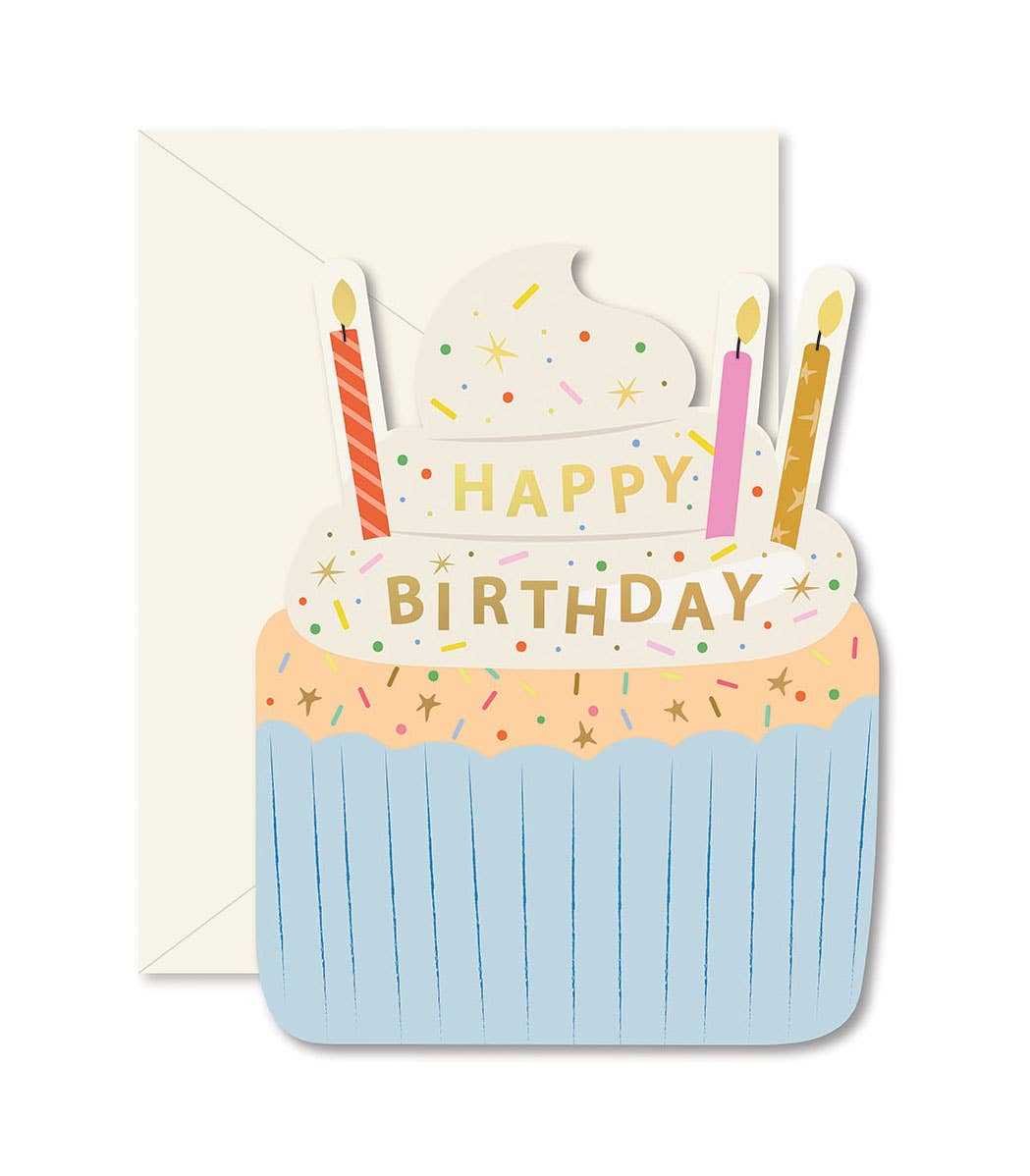 Ginger P. Designs - Birthday Cupcake die-cut folded Greeting Card