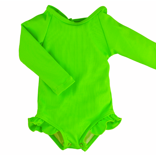 Current Tyed Green Gecko Ribbed Ruffle Rashguard Suit