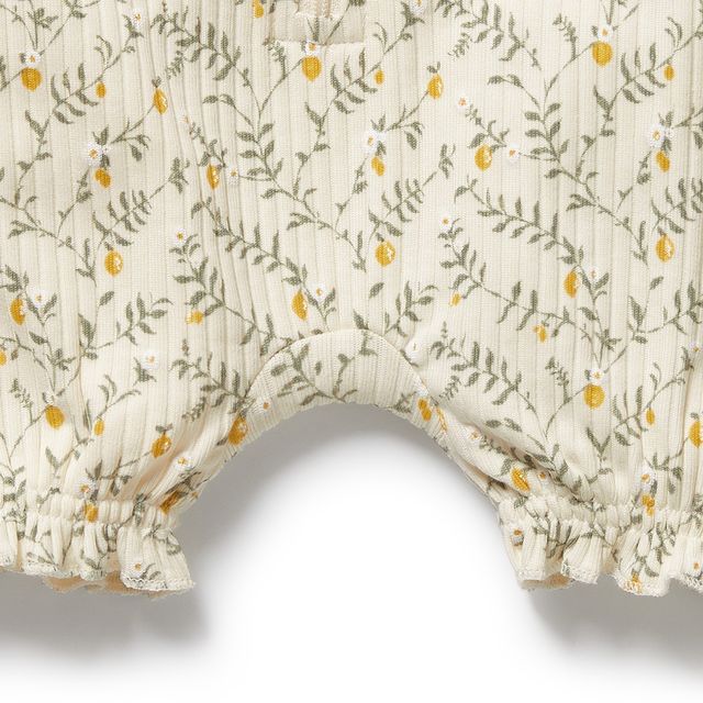 Wilson and Frenchy Organic Cotton Ruffle Zipsuit in Lemon Leaf
