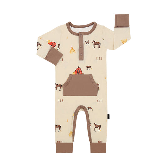 Belan J Long Sleeve Pocket Romper in Hay Neighbour