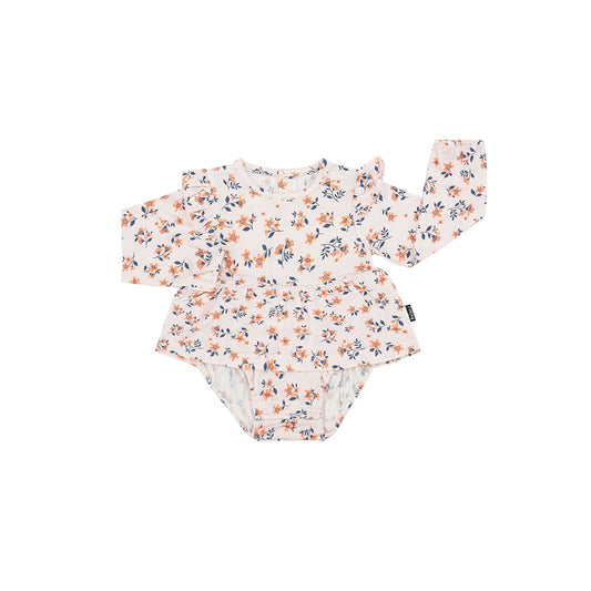 Belan J Bamboo Long Sleeve Skirted Onesie in Peachy Blossom