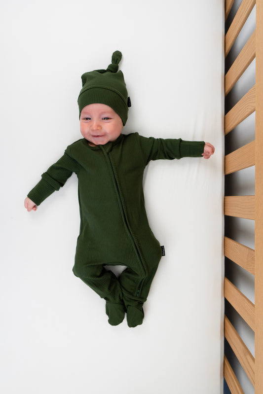 Belan J Ribbed Bamboo Footed Sleeper in Forest Green